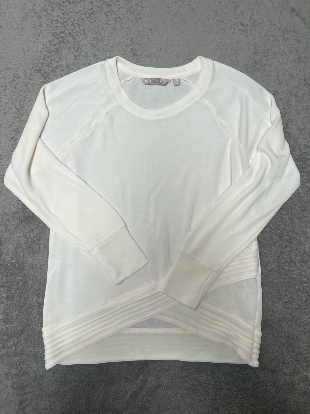 Athleta Serenity Cross-Hem Cream Crew Neck Sweater Sz Small